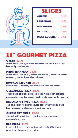 Retro Gourmet Pizza Tall Digital Menu Board