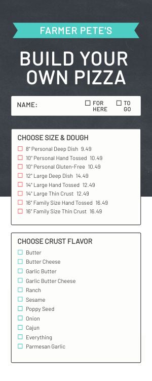 Build Pizza Toppings Half Page Menu